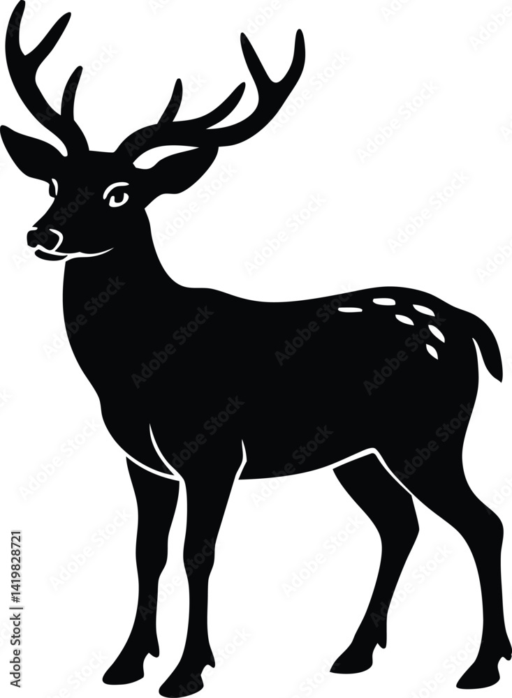 Fototapeta premium deer silhouette icon, cute deer face symbol icon, head of deer, deer head silhouette, deer head silhouette vector icon, deer head vector illustration on white background.