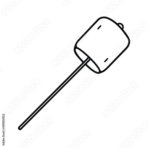 Simple black and white marshmallow on a stick line art style illustration graphic