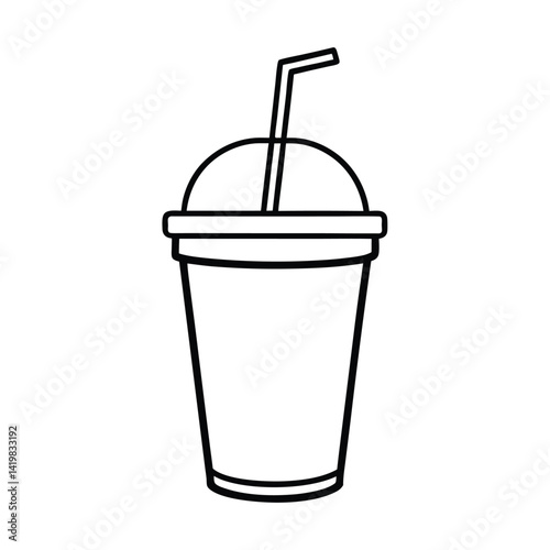 Simple drink outline plastic cup with lid and straw beverage icon design for menu