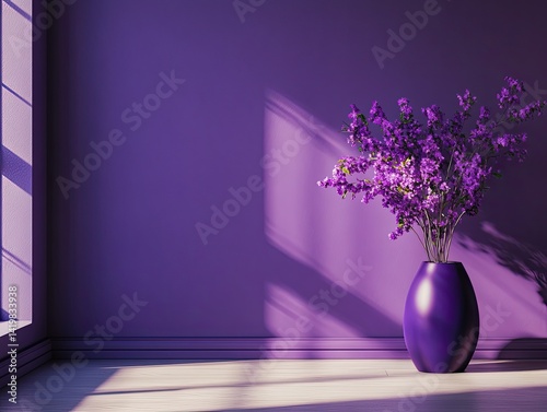 Purple Flowers in a Vase in a Minimalist Room