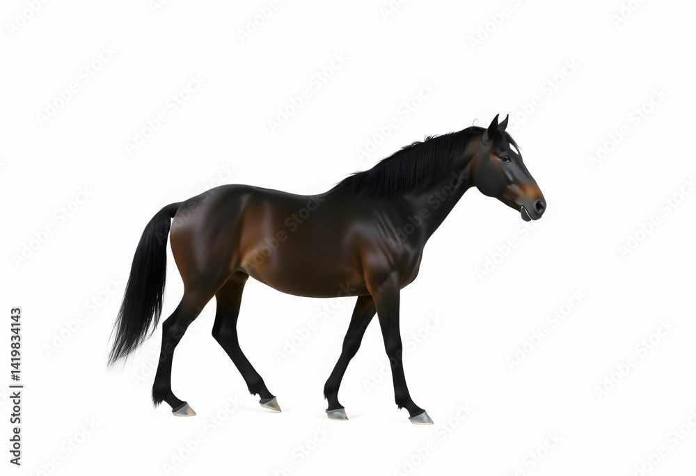 Naklejka premium A view of a Black Horse on a plain background