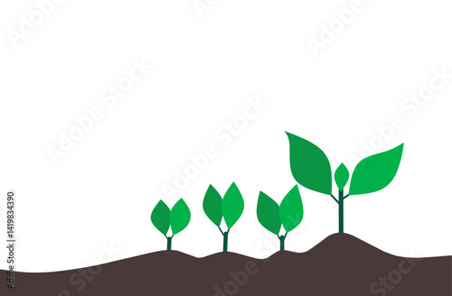 Illustration of a plant growing in stages,  from a small sprout to a mature plant. The image depicts the concept of growth, development, and the life cycle of a plant. Perfect for ARBOR DAY background
