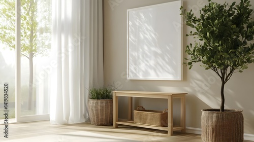 Blank White Frame Hanging on Wall in Modern Minimalist Room