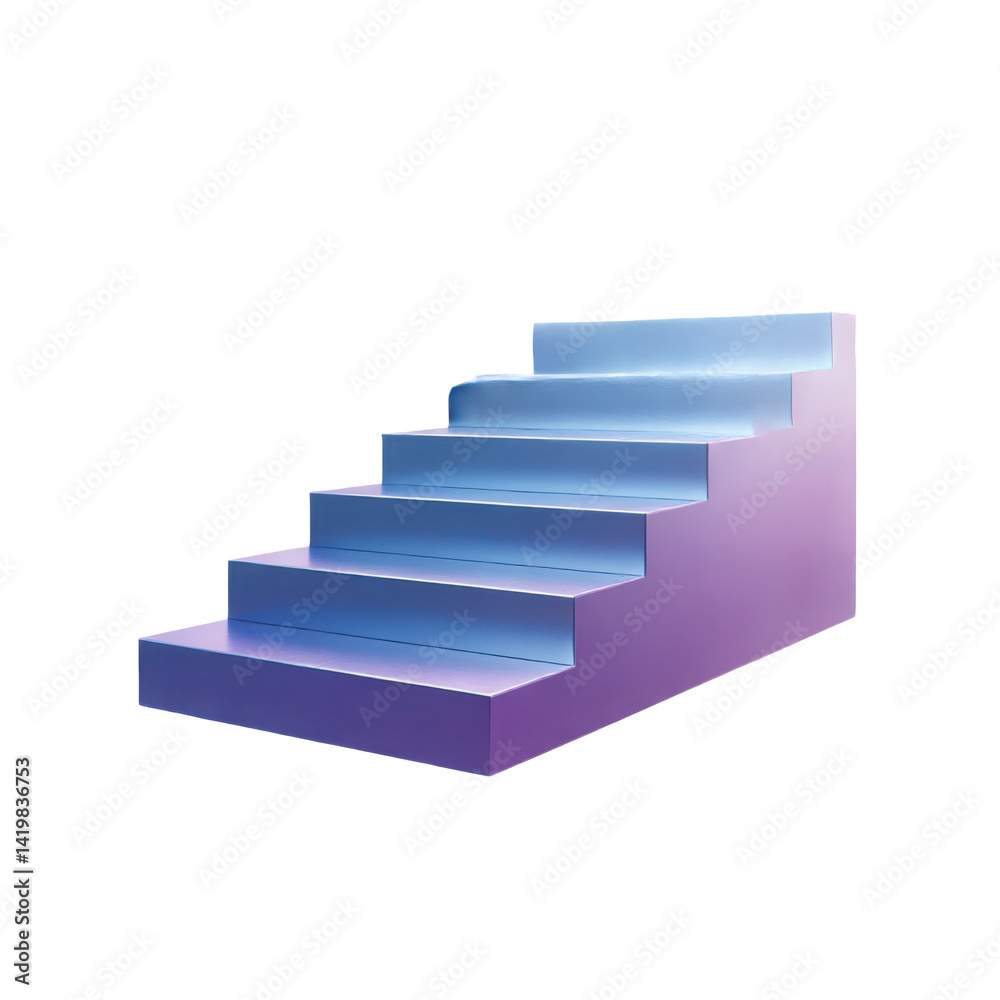 Isolated staircase with five steps in shades of blue and purple color cast Isolated staircase with five steps in shades of blue and purple color cast