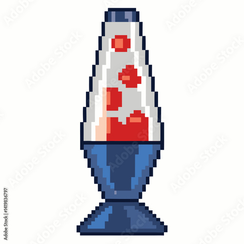 Pixel Art Retro Lava Lamp  Illustration in Blue and Red
