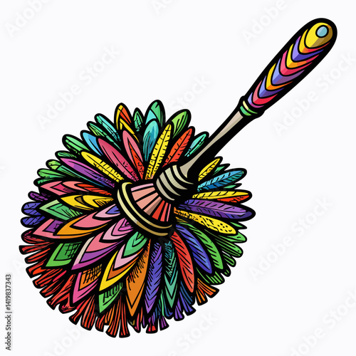Colorful Feather Duster  Illustration for Home Cleaning and Decor