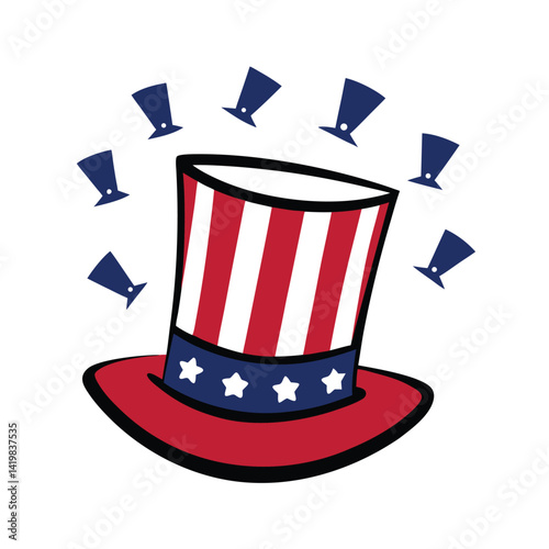 bald eagle flying with top hat in beak doodle