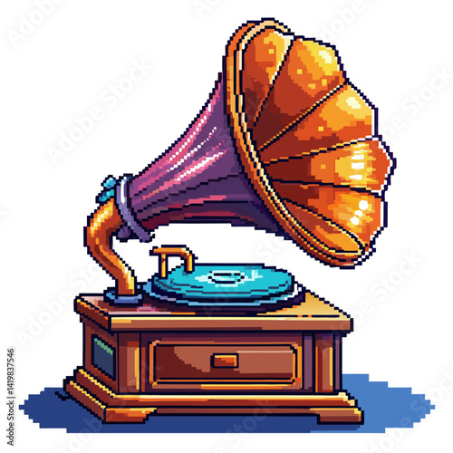 Retro Pixel Art Gramophone Illustration Nostalgic Music  Design