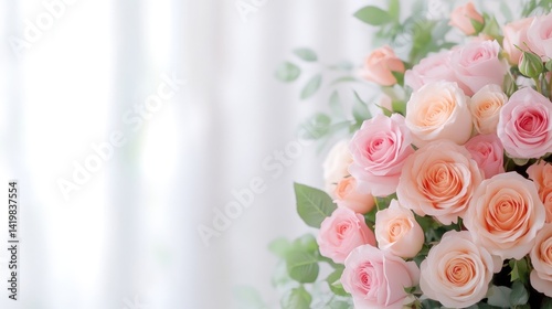 Soft pastel roses in a bouquet