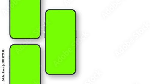 Animated Smartphone Mockup With Green Screen For App Presentations, Isolated On White Background