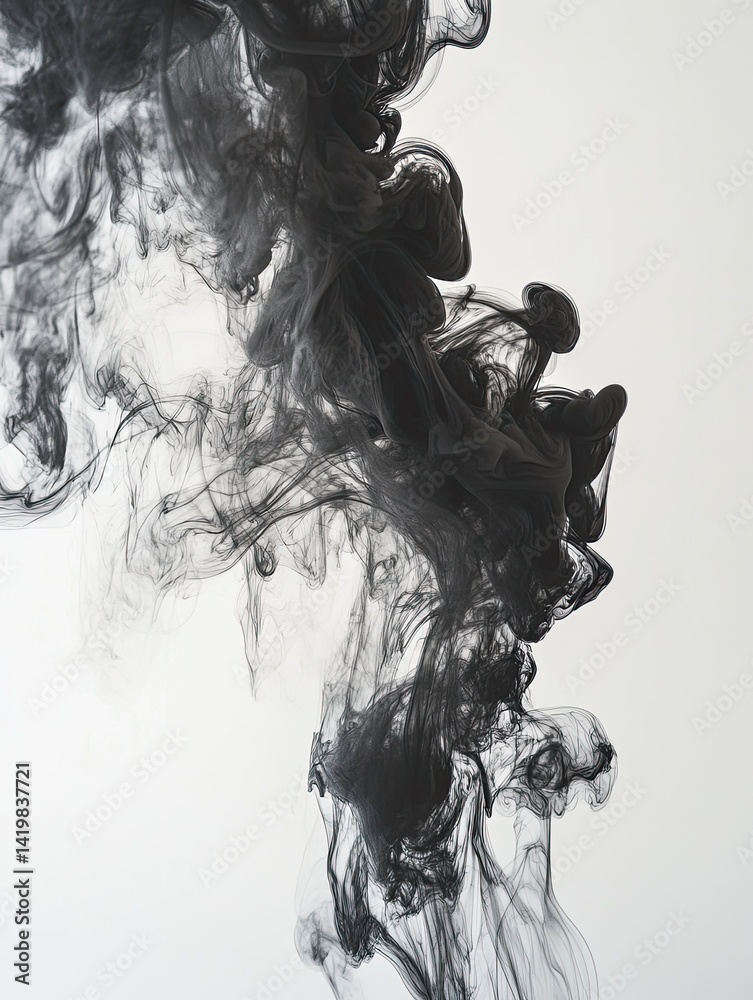 Fototapeta premium Abstract Black Smoke Swirls on White.