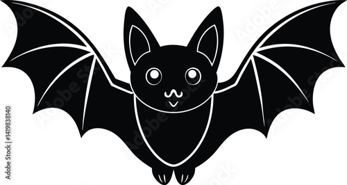 bat with wings silhouette vector icon, flying halloween bat silhouette with extended wing symbol, bat illustration, bat and bats, bat on white background.