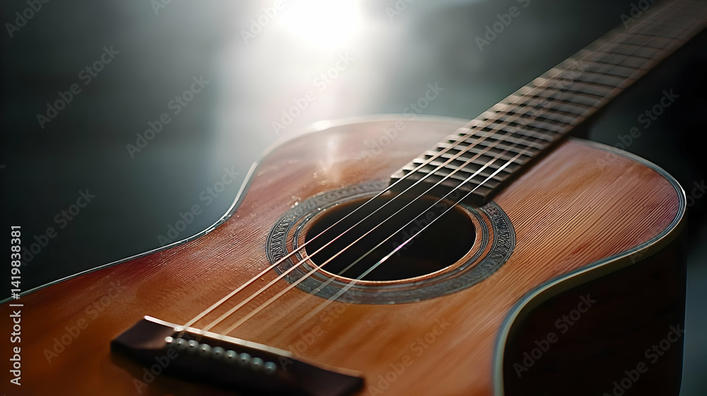Fototapeta premium Close Up Of Acoustic Guitar With Warm Lighting