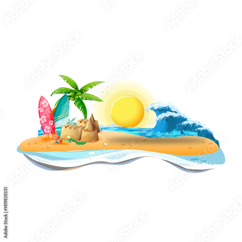 tropical island with palm trees and sea