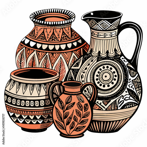 Intricate Decorative Vases Handcrafted Ethnic Patterns and Designs in  Art