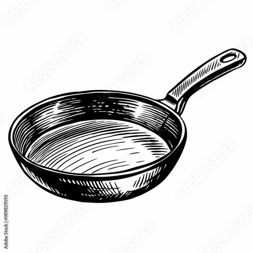 Vintage Hand Drawn Skillet Illustration for Cooking and Kitchen Design