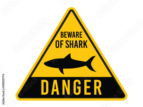 yellow triangle sign danger beware shark isolated on white background
