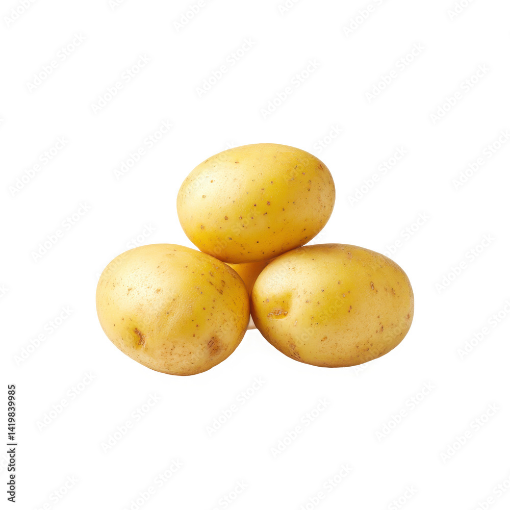 A small stack of fresh yellow potatoes with visible eyes on a dark setting A small stack of fresh yellow potatoes with visible eyes on a dark setting