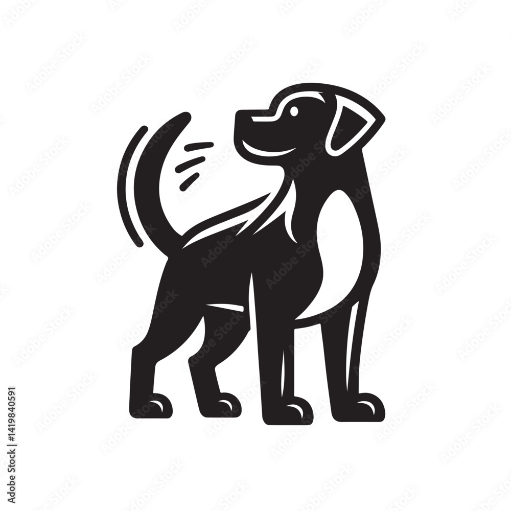 Fototapeta premium Pet dog tail wag simple outline on white background