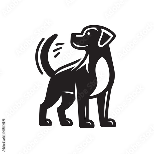 Pet dog tail wag simple outline on white background