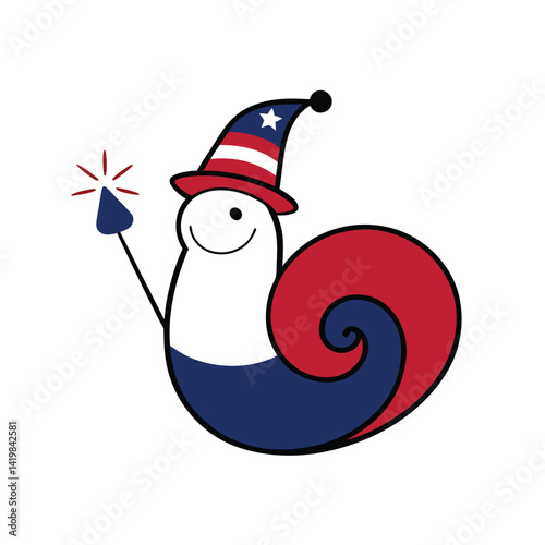 snail with patriotic hat and sparkler doodle