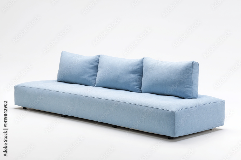 Obraz premium Light Blue Modern Sofa with Three Pillows Studio Shot