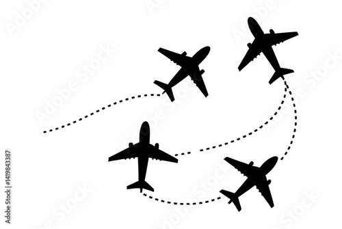 Airplane Silhouettes with Dashed Flight Paths – Travel Vector Illustration