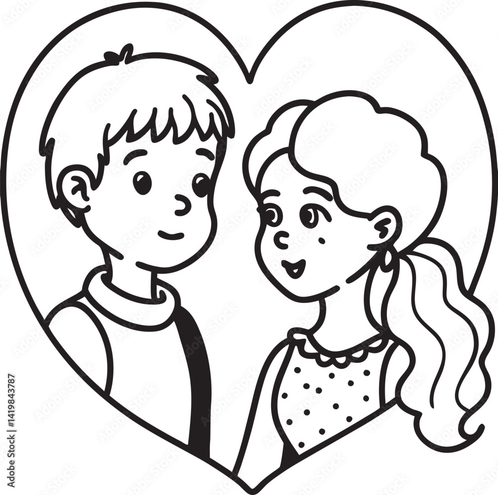 Boy and girl feeling love with heart Boy and girl feeling love with heart