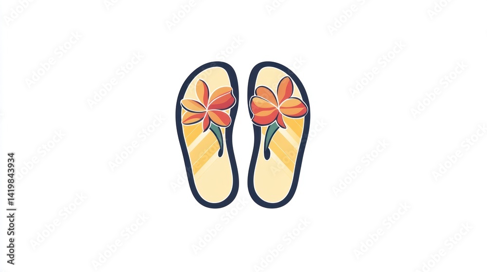 Fototapeta premium Flip-flops, floral design, white background