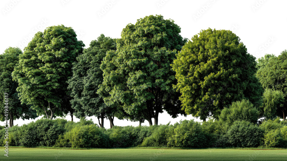 Obraz premium Lush Forest Canopy: A vibrant scene of tall, healthy trees with dense green foliage creates a picturesque natural landscape.