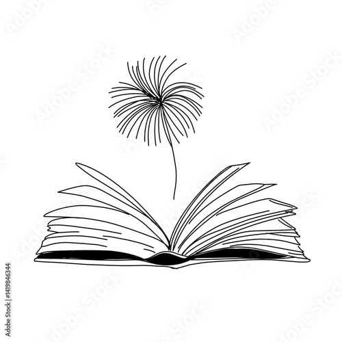 Vector hand drawn open magic book with stars outline doodle icon