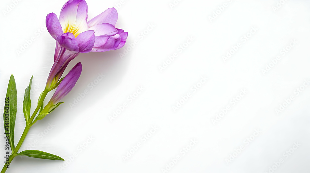 Naklejka premium Delicate Purple Flower On White Background