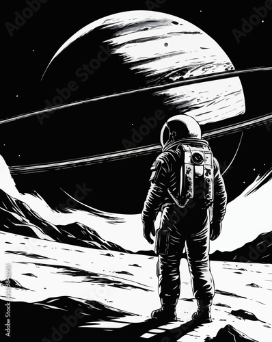 Astronaut in moon vector svg protrait Balck and white 