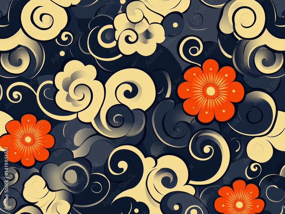 Floral, swirling clouds pattern Floral, swirling clouds pattern