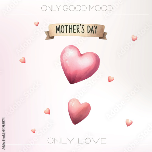 A vector watercolor frame made of roses, tulips, hearts, and a little teacup in the bottom corner — all in soft pink and peach hues, perfect for a Mother's Day message.