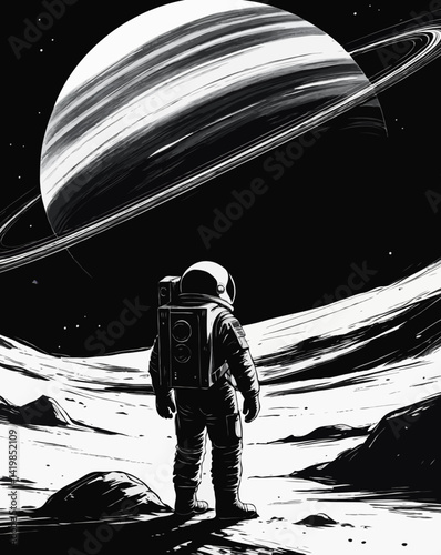 astronaut in space vector svg protrait Balck and white 