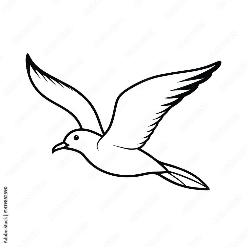 Obraz premium Stylized vector illustration of a seagull in flight against white background beautiful bird design