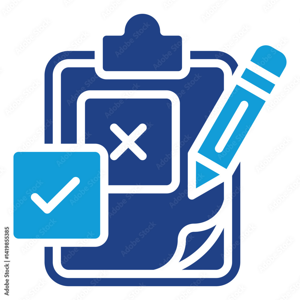 Obraz premium Decision Making Glyph Dual Tone, Checklist with Tick and Cross Marks, Pencil on Clipboard