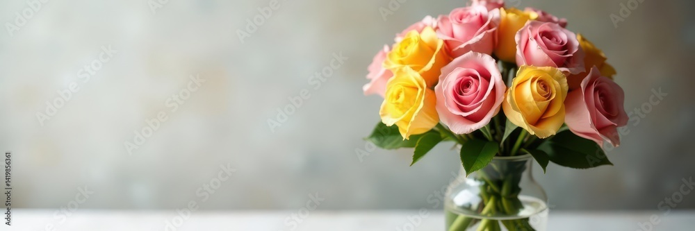 Pink and yellow roses, elegant vase arrangement, bright, pretty Pink and yellow roses, elegant vase arrangement, bright, pretty