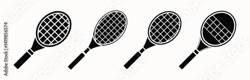 Tennis Racket Silhouette Icons Set for Sports and Athletic Equipment