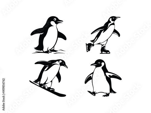 Penguin Sports Activity Vector Silhouettes Collection