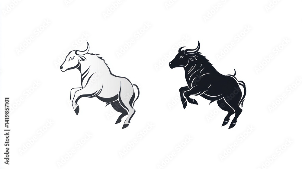 Fototapeta premium Two Bull Logos on White Background