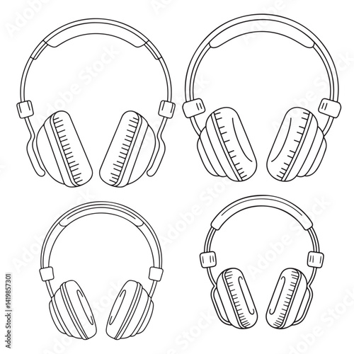 headphones vector silhouette set.  headphones, music, icon, audio, vector, sound, 