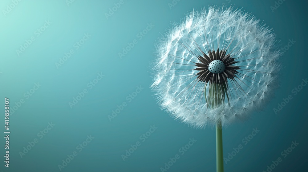 Fototapeta premium Realistic dandelion close-up against solid color background