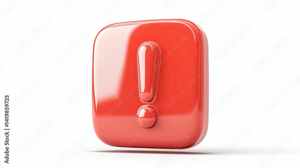 Red exclamation point icon on a square button. Red exclamation point icon on a square button.