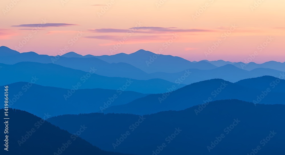Obraz premium Blue Mountain Range with Sunset Sky