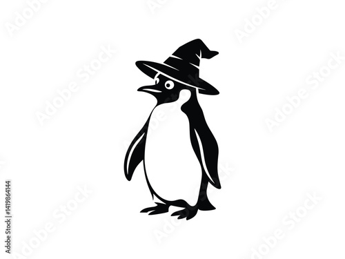 Halloween Penguin with Witch Hat - Spooky Vector
