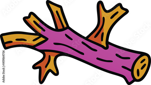 Cartoon Branch with Twigs Outline