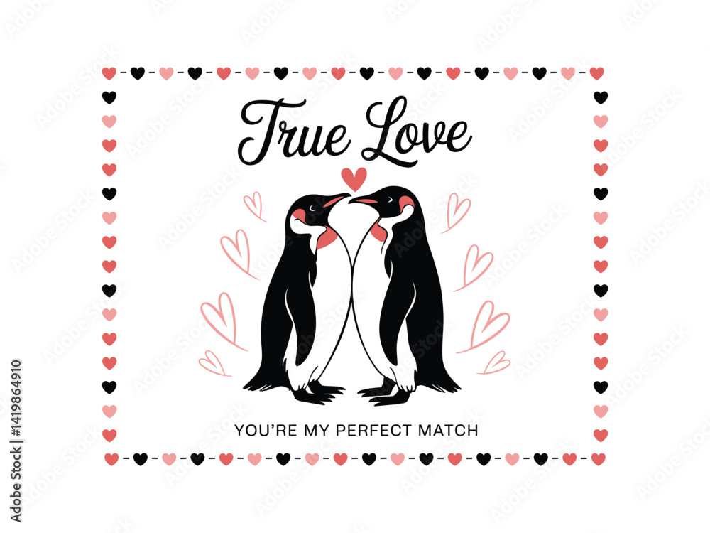 Obraz premium True Love Penguins Perfect Match Vector