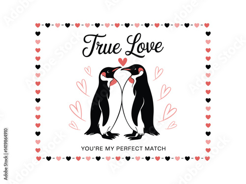 True Love Penguins Perfect Match Vector